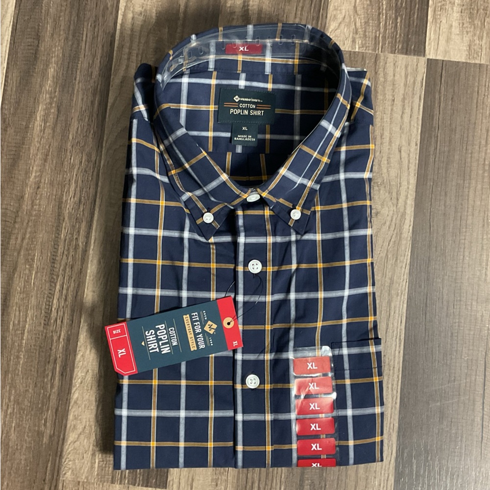 Men's Blue and Yellow Plaid Shirt